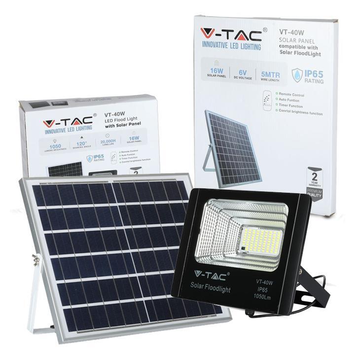 V-TAC Proiettore Solare 16W LED 4000K Alluminio Nero - Design IP65