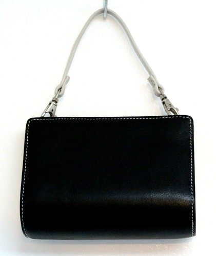 Designers Guild BLACK LEATHER REMOVABLE STRAP SMALL PURSE BAG ORGANIZER CLUTCH