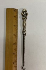 ANTIQUE ART NOUVEAU STERLING SILVER FIGURAL WOMAN BUTTON HOOK