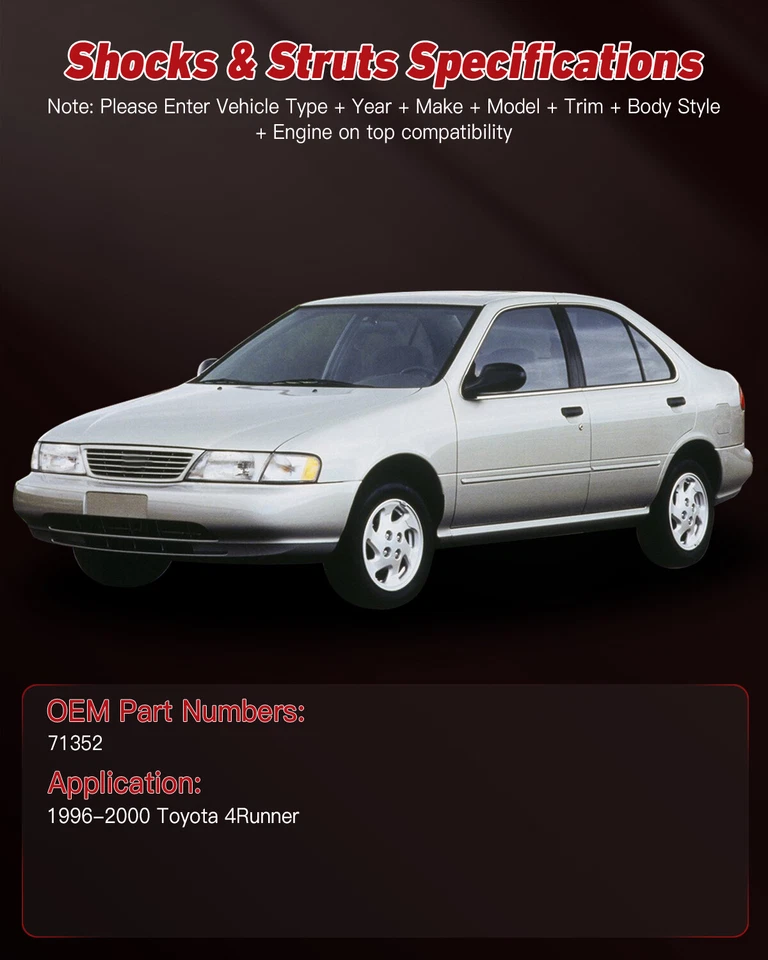 Amortiguador de puntal delantero y trasero 4 piezas para Nissan 200SX 95-99 Sentra 1995-98 izquierda derecha Foto 2 de 4