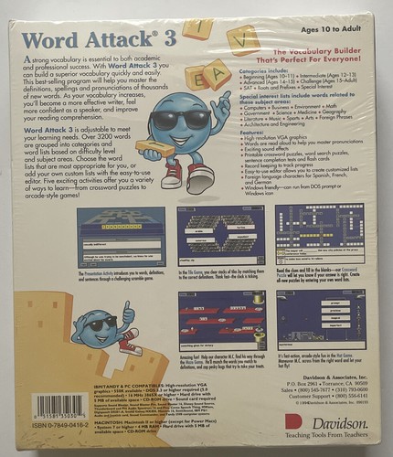 Vintage Word Attack 3 Vocabulary Program PC Big Box Game MS-DOS & CD-Rom 1993 - Picture 2 of 2