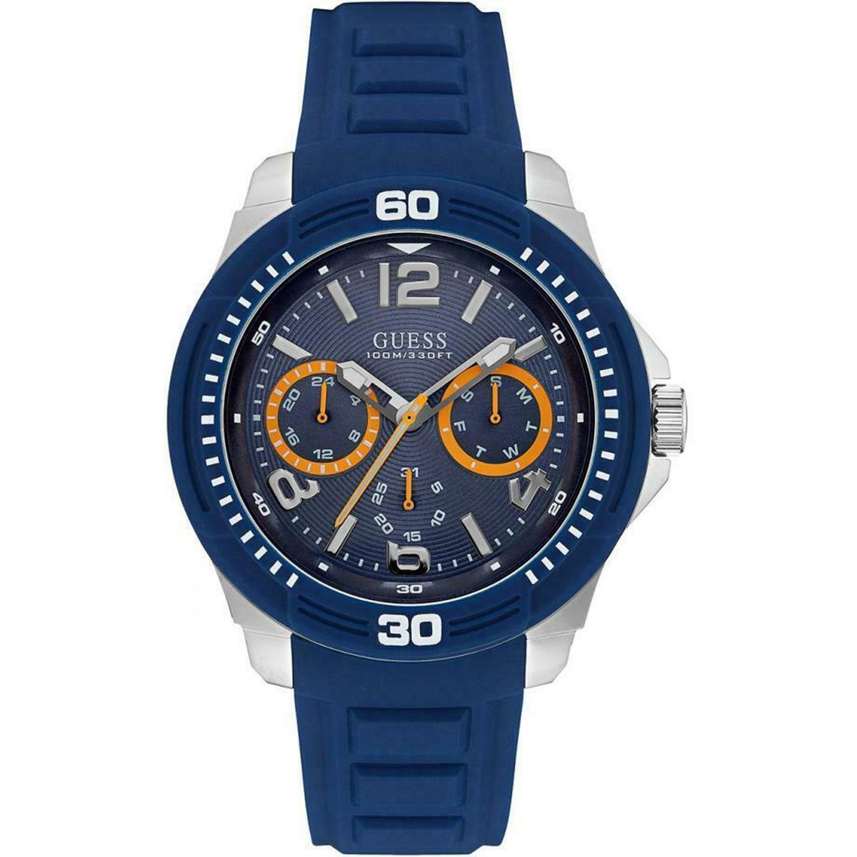 Guess Tread 46mm Day-Date Steel Blue Dial Mens Quartz Watch