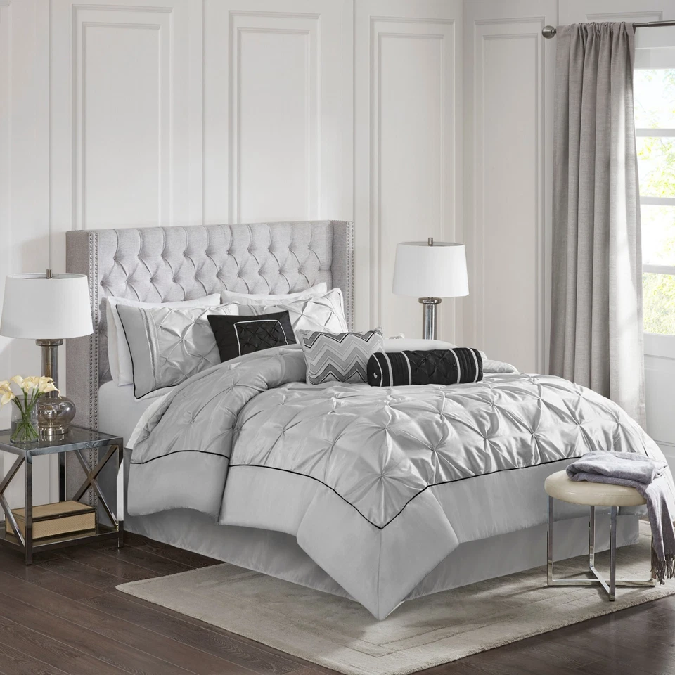 Madison Park 7pcs Bed In A Bag Comforter Set Tufted Pleated Faux Silk Bedding - Image 2 of 4