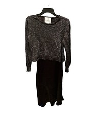 Sam Edelman Crewneck Sweater & Satin Slip Dress In Black Size 6 NWT 