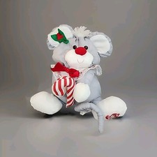 Vintage 1987 Fisher Price PUFFALUMP Christmas Gray Mouse Plush Candy Cane A1