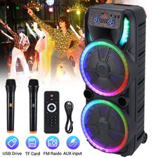 Portable Bluetooth PA Speaker System Outdoor DJ Party Speaker TF/AUX/TWS w/2 Mic