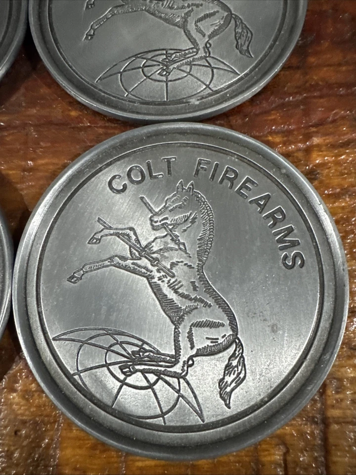 Vintage Colt Firearms Rampart Colt Pewter Coasters. Very Rare.  Set Of Four. - Image 2 of 4