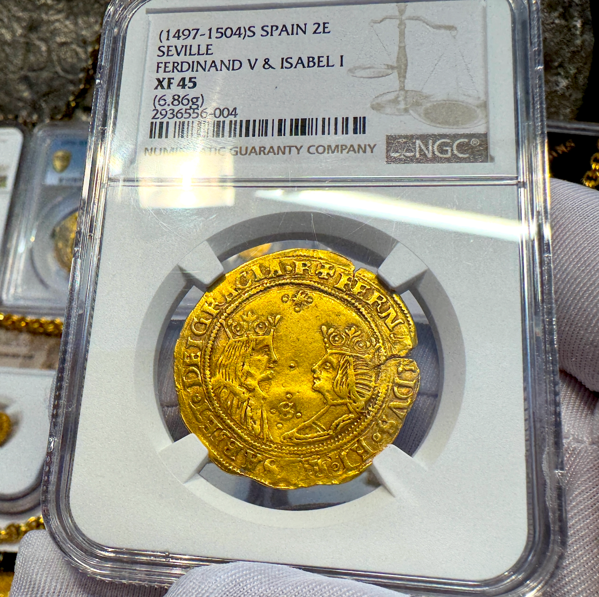 SPAIN 2 EXCELENTES FERDINAND V & ISABEL I NGC 45 KING & QUEEN 1497