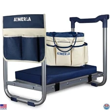Foldable Garden Kneeler Seat with Tool Bags & Detachable Kneeling Pad