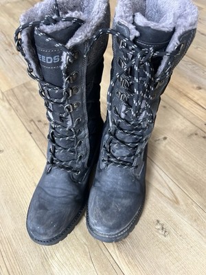 SDS Damen Winterstiefel 38 Schwarz Leder gefüttert Schnürung wadenlang flach