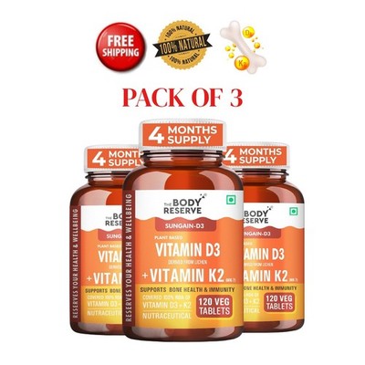 The.Bod.yReserve D3 K2 MK7 120 Tablets Bone Support Pack 3