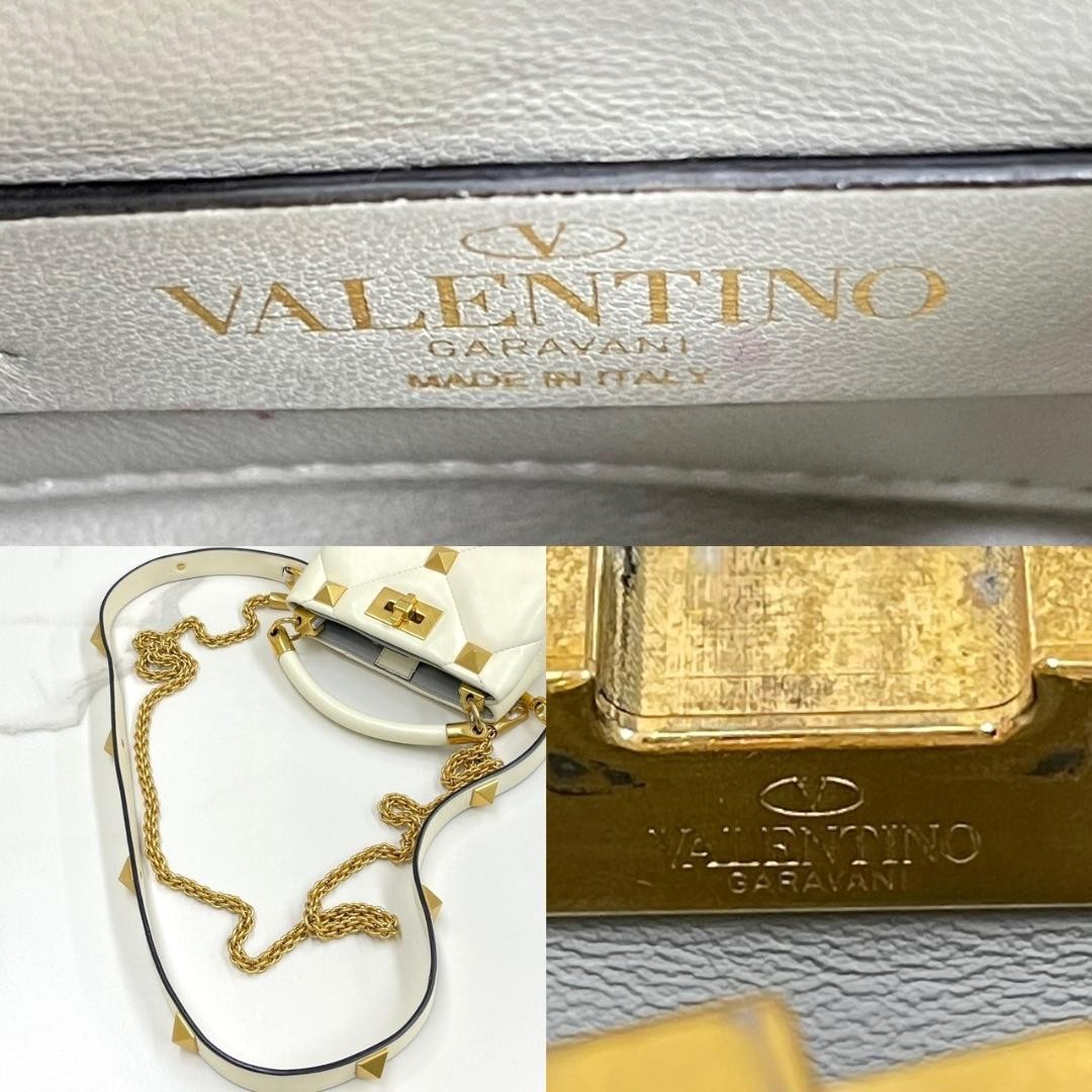 VALENTINO Women Roman Stud Leather 2Way Hand Shoulder bag Ivory Gold Chain thumbnail 6