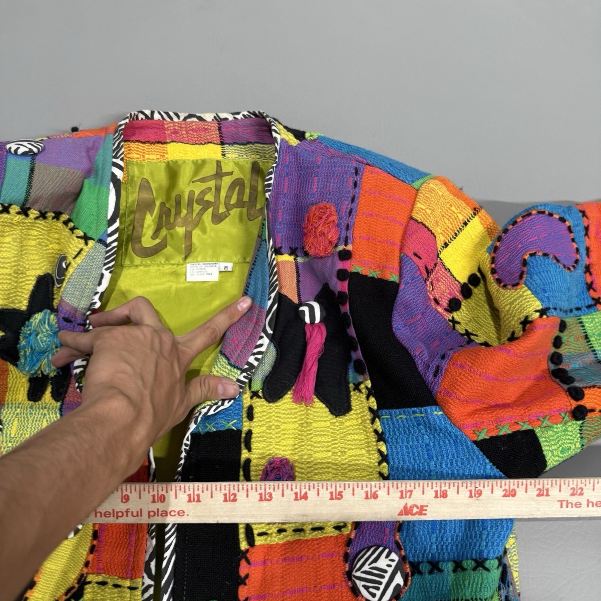 CRYSTAL Funky Sz M Wild Handwoven Patchwork Funky Blazer Jacket MIXED MEDIA View 3