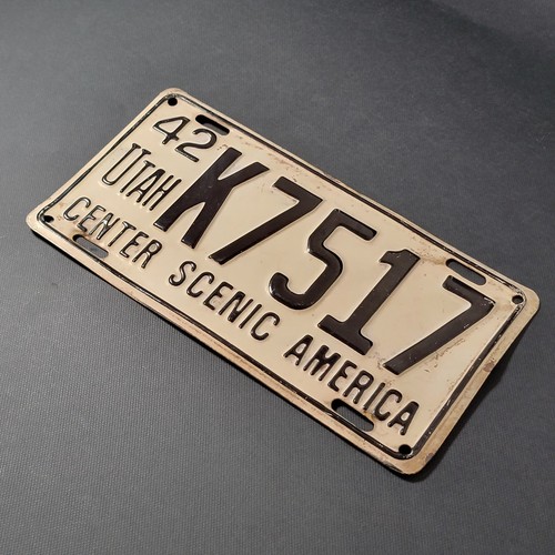 Rare Vtg War Year 1942 Utah License Plate No K7517 "Center Scenic America" CC