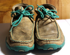 Twisted X Shoes Youth Size 1.5 Brown Bomber Driving Moc Chukka Teal YDM0017