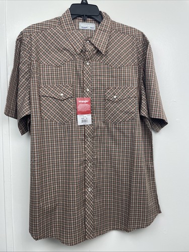 Wrangler Brown Plaid Pearl Snap Button Up Cowboy Shirt Size XL Bin C