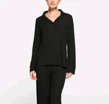 Skims Black Ribbed Long Sleeve Button-Up Soft Lounge Pajama Top SM