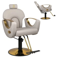 Barber Chair Reclining Salon Chair Hydraulic Styling Chair 360° Swivel Grey