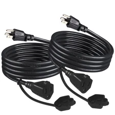[2PACK] 3FT Short Black Outdoor Power Extension Cord - Weatherproof Garden 3 ...