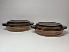 2 Vintage PYREX Corning VISION Amber 14oz Oval Dish Grab-It V-14-B & Lid P-14-C