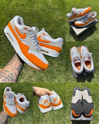 Nike Air Max 1 Orange White Cushioned Athletic Sneakers Low Top