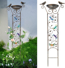 Bird Bath with Trellis Outdoor, Antique Garden Iron Plant Trellis with Decorativ