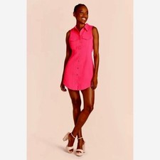 AMANDA UPRICHARD Bryson Hot Pink Barbie Mini Shirtdress Shirt Dress Large
