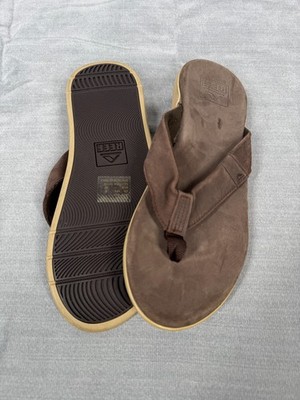 Reef Cushion Men s Flip Flop Sandals Brown Leather Comfort Beach Size 8