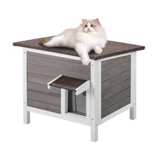 VEVOR Maison Cabane pour Chat d'Extérieur en Bois Abri Toit Porte en PVC 610 mm