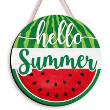Hello Summer Watermelon Sign for Front Door Wood Hanger Outdoor Outside Porch...