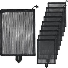 10 Pcs Mesh Drawstring Bag 10.5" x 14" with Handle Cord Lock Closure, Heavy Du