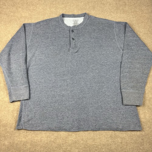 LL Bean Shirt Mens XXL River Drivers Blue Wool Blend 2 Layer Henley Base 2XL - Picture 1 of 11