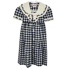 Vintage Storybook Heirlooms Navy Gingham Sailor Collar Dress Size 4 Girls Bow