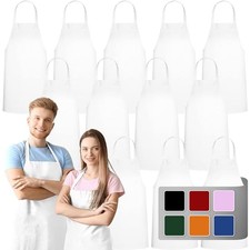 12 Pack Bib Apron - Unisex Aprons, Machine Pack of 12, No Pocket White