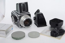 Hasselblad 500C camera. Zeiss Planar 80mm f2.8 lens. Hood. A12 Back Meter prism