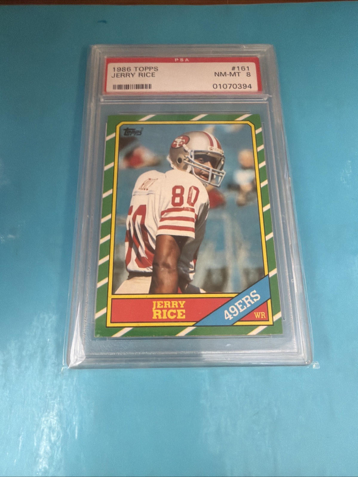 1986 Topps Jerry Rice ROOKIE Card #161 San Francisco 49ers  PSA 8 NM-MT