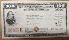 March 1945 Series E $100 United States War Savings Bond C99 860 102 E