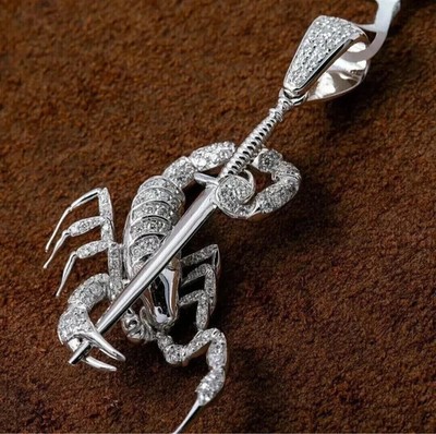 2.50 Ct Round Cut REAL Moissanite Scorpio Shape Pendant 14K White Gold Plated