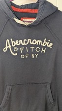 Abercrombie  Fitch Navy Logo Pullover Fleece Hoodie Women's L Pockets