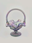 Vintage Fenton Violet Purple Opalescent Basket Cabbage Rose Original Label 6"