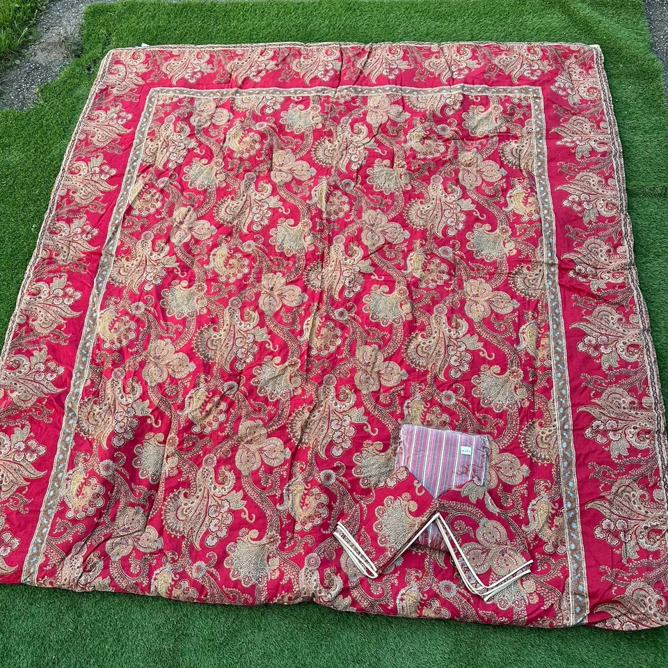 CHAPS Ralph Lauren Juliette Queen 4 Pc Set Comforter Bedskirt Red Paisley Stripe - Image 4 of 4