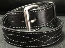 Mens Womens Leather Belt 1.5" Full Grain Amish Handmade Stitched Brass Silver