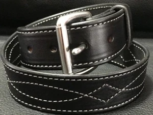 Hommes Femmes Ceinture en cuir 1.5" Grain complet Amish fait main en laiton pointu Argent