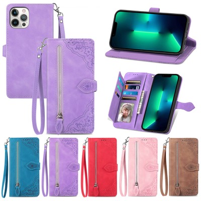 For iPhone 15 14 13 12 11 Pro Max XR Luxury Leather Wallet Flip Wrist Strap Case