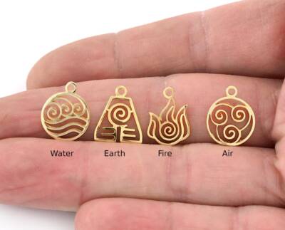 5 pcs Small Charm Water, Fire, Earth, Air Shiny Gold Plateted 5341-42-43-44
