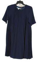 Maggy London Women’s Dress 6 Blue A Line Pleated Lined Stretch Short Sleeve