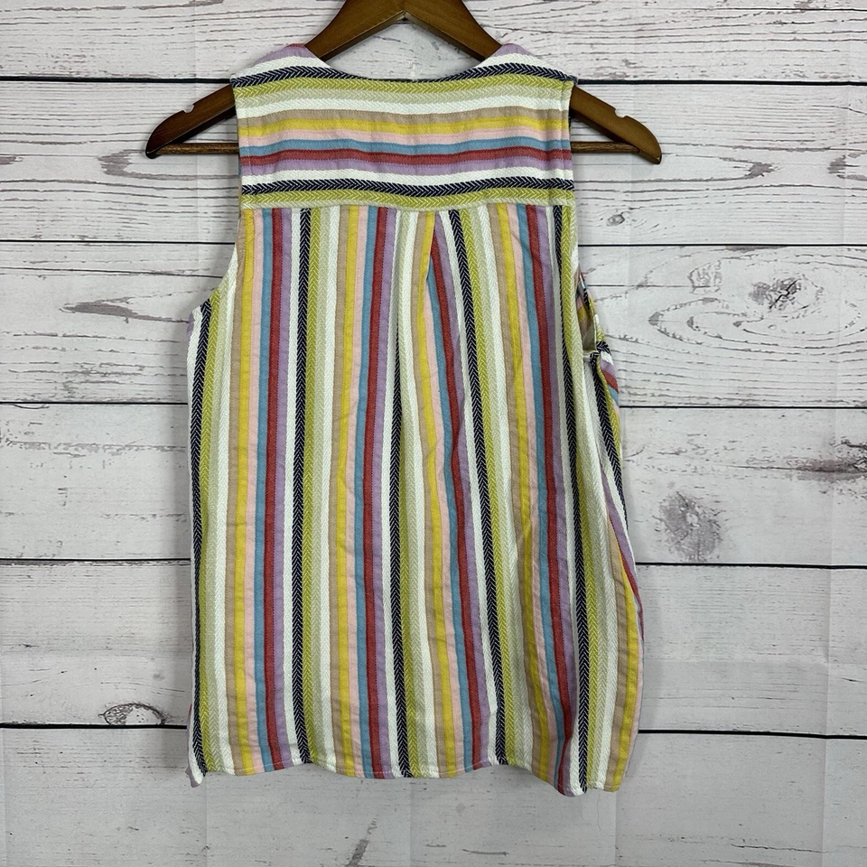 Camisa Top Beige Eci Para Mujer Mediana Envolvente Rayas Sin Mangas Texturizada Multicolor Foto 4 de 4