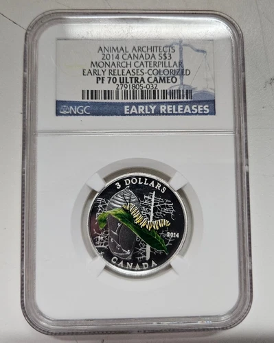 2014 Canada $3 Silver Coin Animal Architects Caterpillar NGC PF70 UCAM- TOP POP
