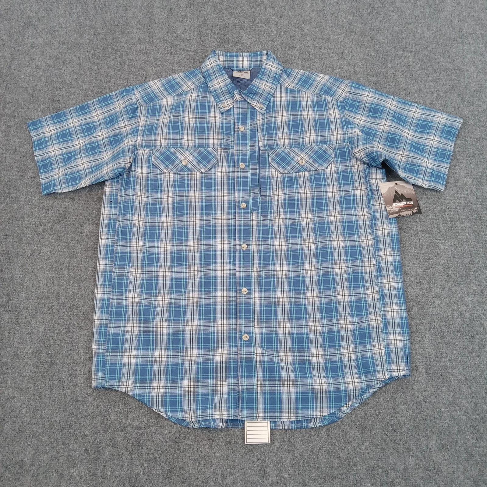 Mountain Club Shirt Mens Medium Blue Plaid Button Up Long Sleeve Vented Outdoors