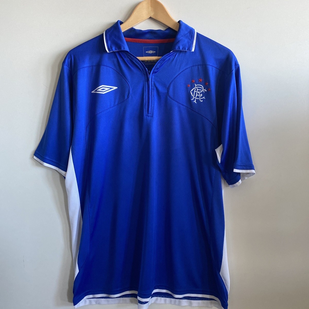 Umbro Glasgow Rangers FC Mens Vintage 1/4 Zip Blue Polo Football Shirt Size  L